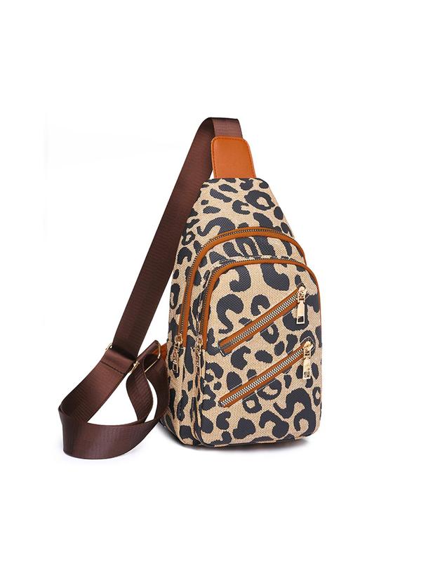 Women's Fashion Leopard Pattern Zipper Fanny Pack, Casual Versatile Sling Bag for Daily Used, Trendy All-match Commuter Bag for Women & Girls, Back to School Bag