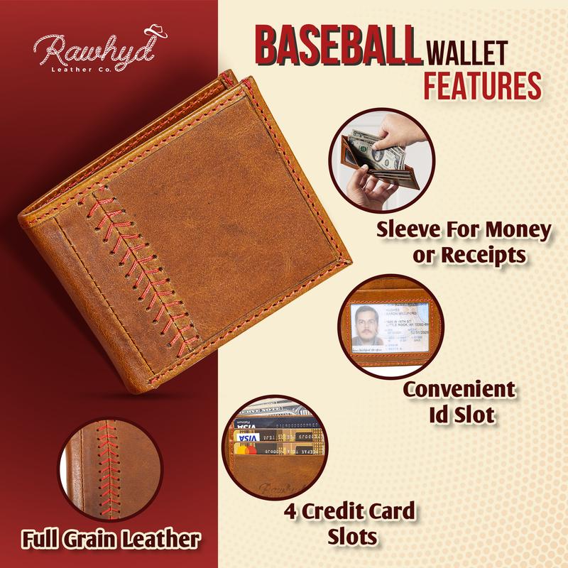 RAW HYD Baseball Wallet - RFID Blocking Full-Grain Leather Bifold Wallet for Men – Premium Leather Baseball Gift