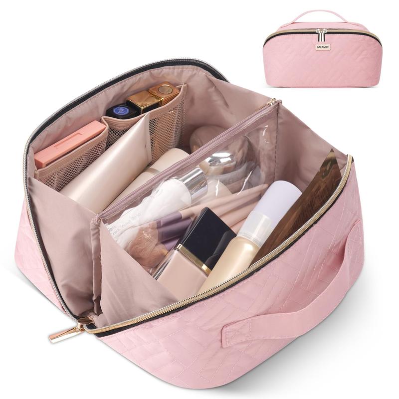 Travel Makeup Bag - 4L Compact Cosmetic Organizer Bag, Makeup Toiletry Travel Bag with Brush Holder & Multiple Compartments, Waterproof rare  beauty