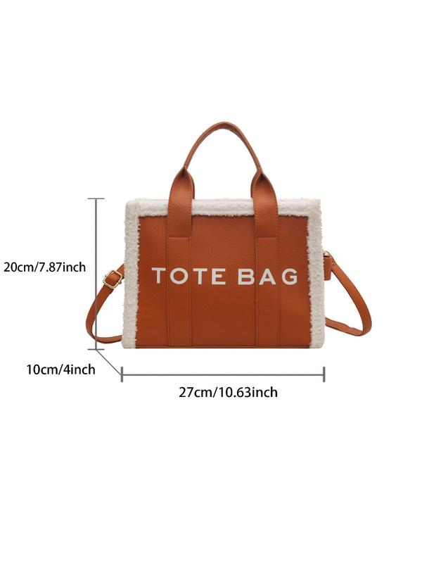 Fashion Letter Pattern Tote Bag, 2024 New Style Casual Plush Decorated Shoulder Bag for Women, Trendy All-match Crossbody Bag for Daily Travel Work Commute