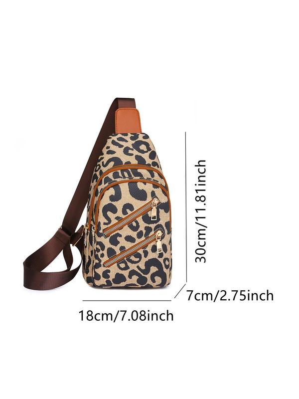 Women's Fashion Leopard Pattern Zipper Fanny Pack, Casual Versatile Sling Bag for Daily Used, Trendy All-match Commuter Bag for Women & Girls, Back to School Bag