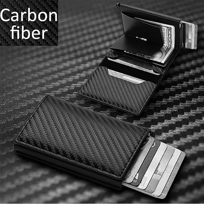 Smart Wallet Card Holder for Mens: Leather,Slim, Carbon Fiber, Minimalist - 9-14 Card Capacity,Perfect Gift for friend,Family member |ID Window|