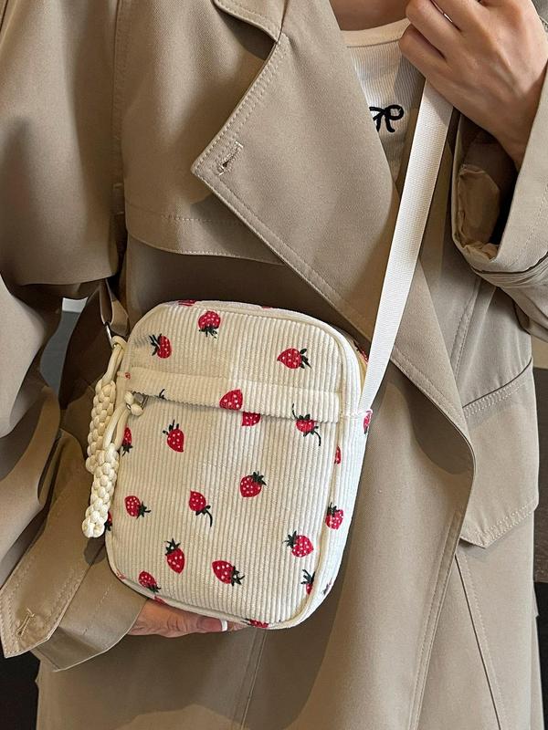 Women's Cute Strawberry Pattern Crossbody Bag, Fashionable Phone Wallet Bag for Daily Used, Casual Trendy Versatile High-quality Daily Commuting Bag