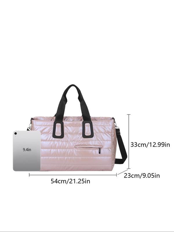 Women's Colorblock Quilted Large Capacity Travel Bag, Fashionable Lightweight Zipper Puffer Bag, Casual Business Trip Crossbody Bag for Daily Life