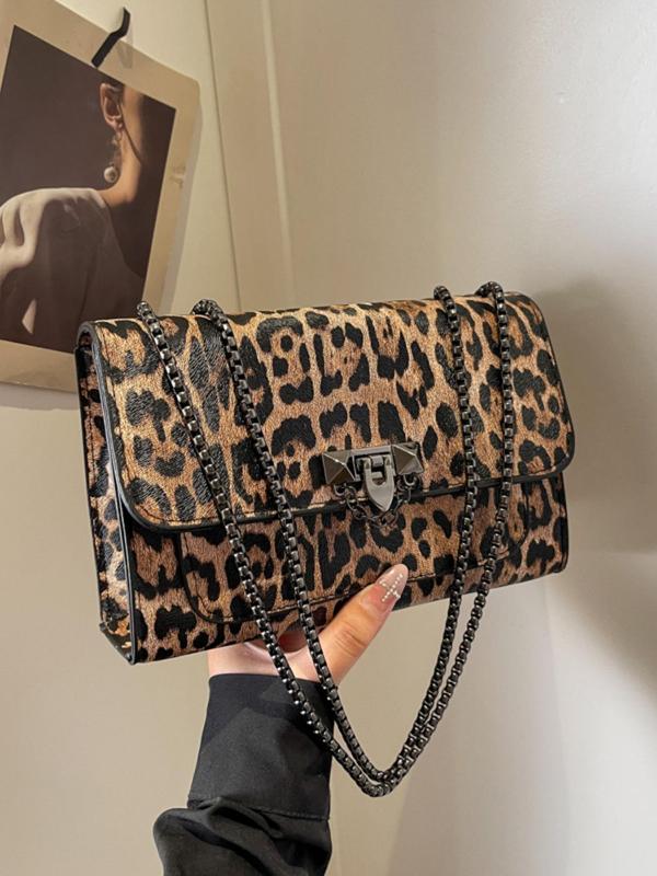 Fashion Leopard Pattern Shoulder Bag, Casual Pu Leather Flap Bag for Women, Trendy All-match Commuter Bag for Daily Used