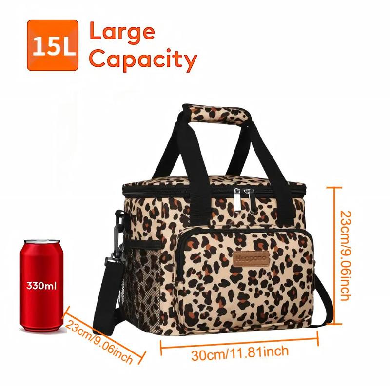 Leopard Print Lunch Bag, 1 Count Large Lunch Bag with Adjustable Shoulder Strap, Insulated Lunch Box for Work Office Picnic