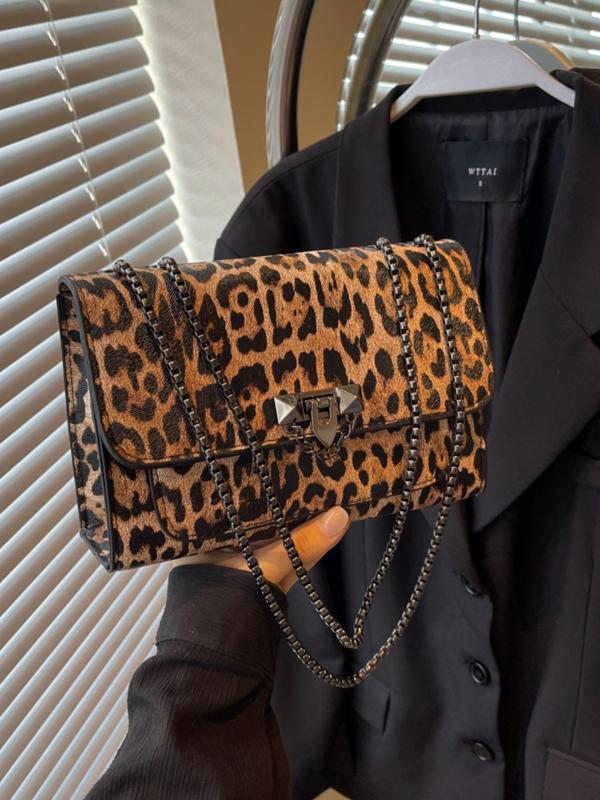 Fashion Leopard Pattern Shoulder Bag, Casual Pu Leather Flap Bag for Women, Trendy All-match Commuter Bag for Daily Used