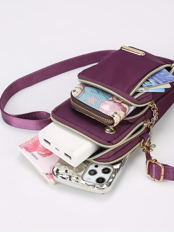 Women's Fashionable Solid Color Zipper Shoulder Bag,  Casual Versatile Phone Wallet Bag, Trendy All-match Oxford Crossbody Bag for Daily Used