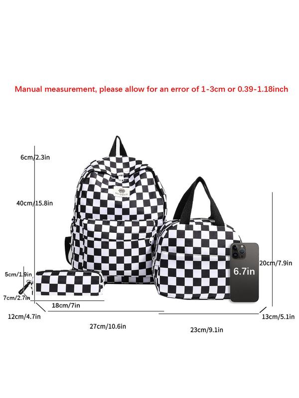 Fashion Checked Pattern Backpack & Handbag & Pencil Case, Casual Lightweight Large Capacity Backpack Set for Women, Trendy Versatile School Bag Set