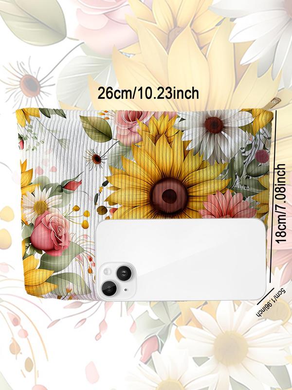 Floral Pattern Corduroy Cosmetic Bag, Lightweight Multi-functional Fashion Leisure Cosmetic Bag, Travel Cosmetic Bag, Suitable for Leisure Travel and Various Occasions