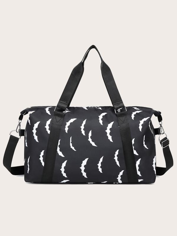 Random Skull & Bating Pattern Large Capacity Travel Bag, Casual Multi-functional Portable Shoulder Bag, Dry & Wet Separation Weekend Travel Bag for Vacation, Outdoor, Skiing, Gym