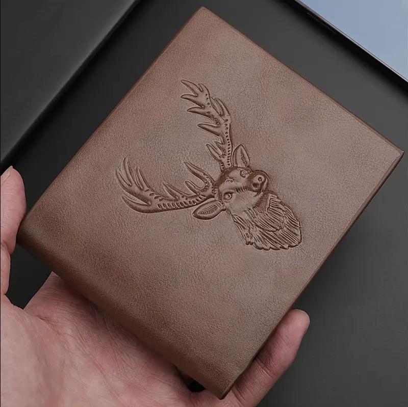 Yellow Azalea Buck Deer Hunting Wallet for Men, Leather RFID Blocking Credit Card Holder, Mens Bifold Wallet, Brown, Black