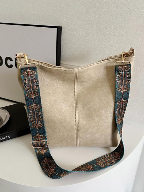 Women's Elegant Vintage Ethnic Pattern Strap Crossbody Purse Bag As Gifts, Trendy Large Capacity Shoulder Bag, Chic All-match Crossbody Bag for Daily Use, Fall Outfits, Earthtone Fall Freshness