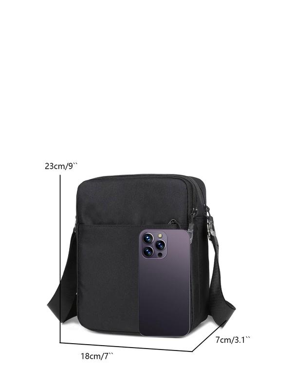 Men's Casual Plain Nylon Crossbody Bag, Simple Design Zipper Shoulder Bag, Fashionable Crossbody Bag for Daily Use