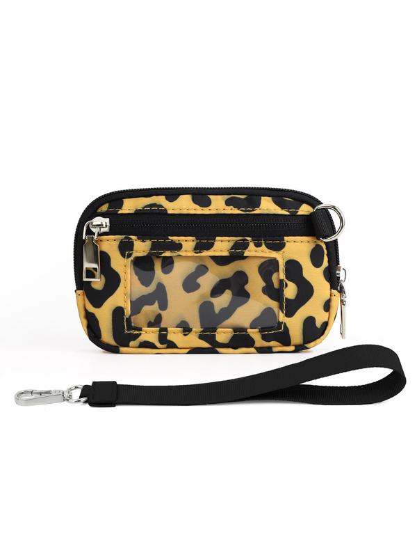 Women's Leopard Checked Pattern Zipper Wristlet, with ID Window, Casual Trendy Wristlet, Fashionable Clutch for Daily Use