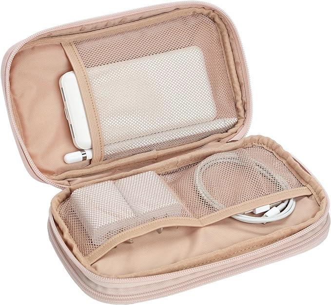 Travel Cord Organizer Case, Double Layers Tech Electronic Case, Travel Essentials for Charger, Cable, Phone, Flash drive, Pink Travel Luggage