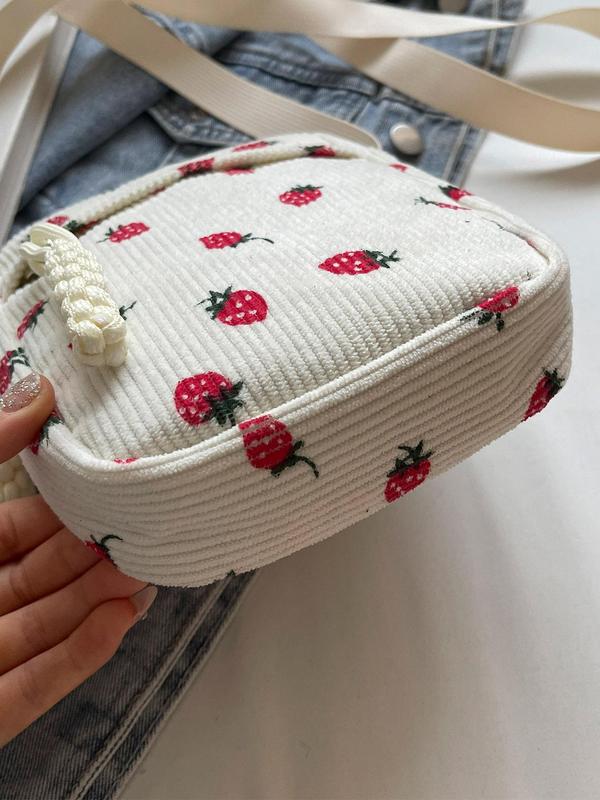 Women's Cute Strawberry Pattern Crossbody Bag, Fashionable Phone Wallet Bag for Daily Used, Casual Trendy Versatile High-quality Daily Commuting Bag