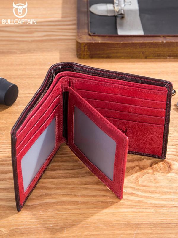 Men's Business Fashion Colorblock Leather RFID Blocking Short Wallet, Casual Trendy Cowhide Bifold Wallet for Work & Daily Use, Perfect for Men for Birthday Gift