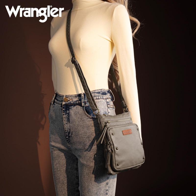 Wrangler Crossbody Bag for Women Soft Leather Multi Pocket Shoulder Bags Vintage Women's Purses and Handbags Gift Brown WG165-1114BR