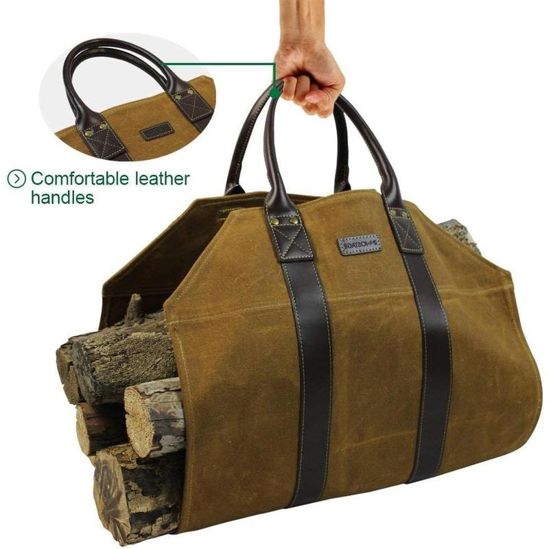 Canvas Wood Carriers Firewood Log Tote Bag Waxed Canvas Fire Wood Carrying Hay Hauling Holder for Fireplace Stove Accessories Indoor Outdoor Camping