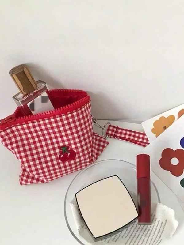 Creative Cherry Pattern Makeup Bag, Multi-functional Portable Large Capacity Cosmetic Lipstick Organizer, Travel Essentials Cruise Essentials Dorm Essentials