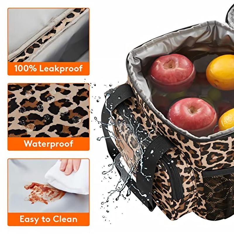 Leopard Print Lunch Bag, 1 Count Large Lunch Bag with Adjustable Shoulder Strap, Insulated Lunch Box for Work Office Picnic