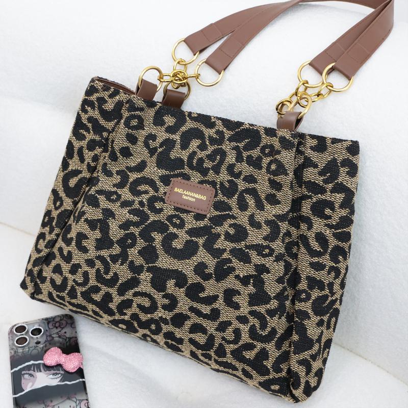 Women's Leopard Print Shoulder Bag, Fall New Style Large Capacity Tote Bag for Work & Daily Used, Personalized Trendy Underarm Bag  As Gifts, Fall Outfits, Fall Freshness