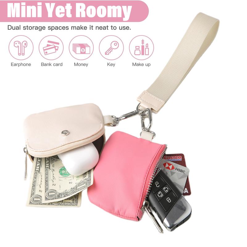 Mini Zip Around Wristlet Wallet for Women Dual Pouch Wristlet Portable Coin Purse Mini Women Coin Pocket mom  pouch