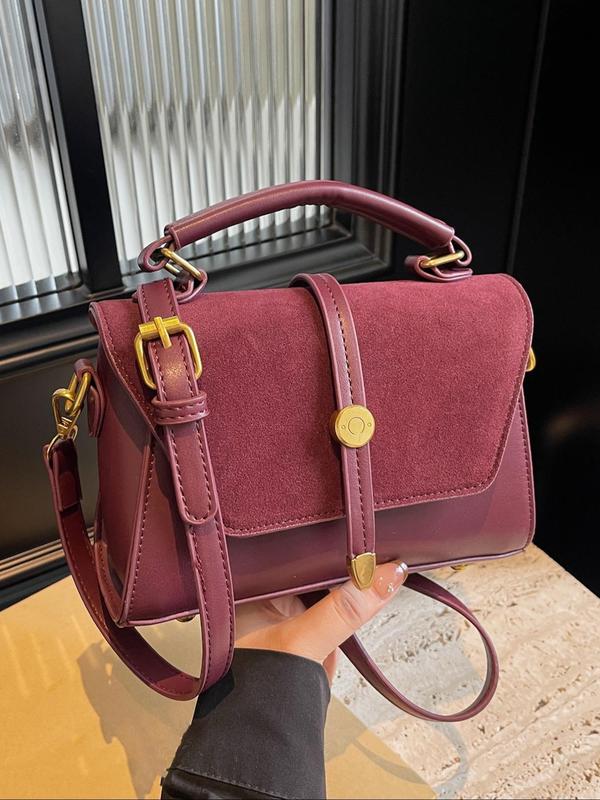 Women's Elegant Solid Color Suede Handbag, Fashionable Retro Shoulder Bag, Casual Trendy Versatile High-quality Daily Commuting Bag, Girl Fashionable Bag