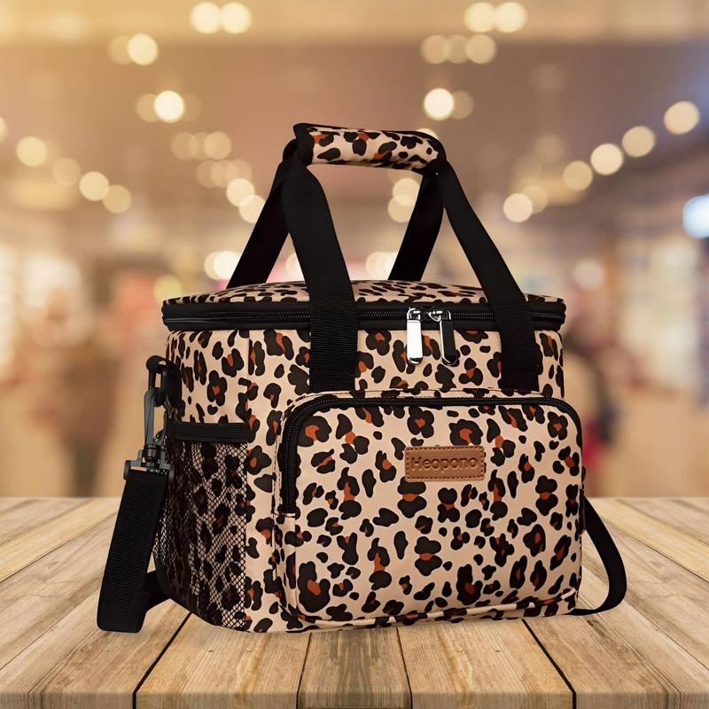 Leopard Print Lunch Bag, 1 Count Large Lunch Bag with Adjustable Shoulder Strap, Insulated Lunch Box for Work Office Picnic