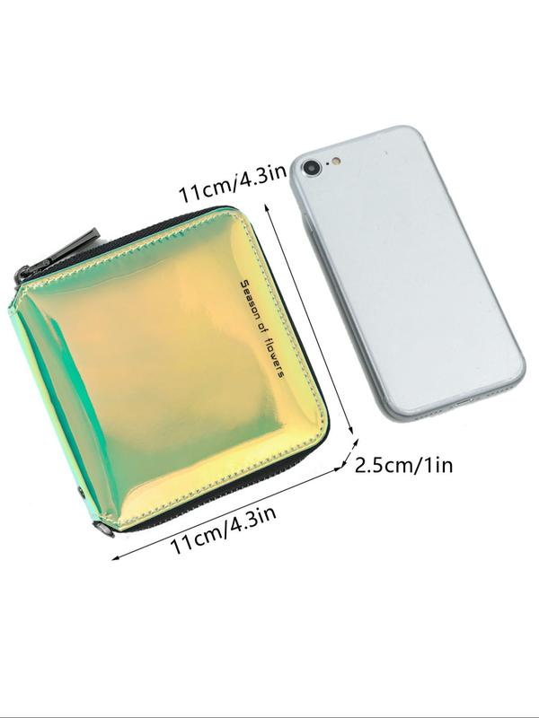 Women's Fashionable Laser Square Zipper Coin Purse, Casual Versatile Card Holder, Simple All-match Purse for Daily Used