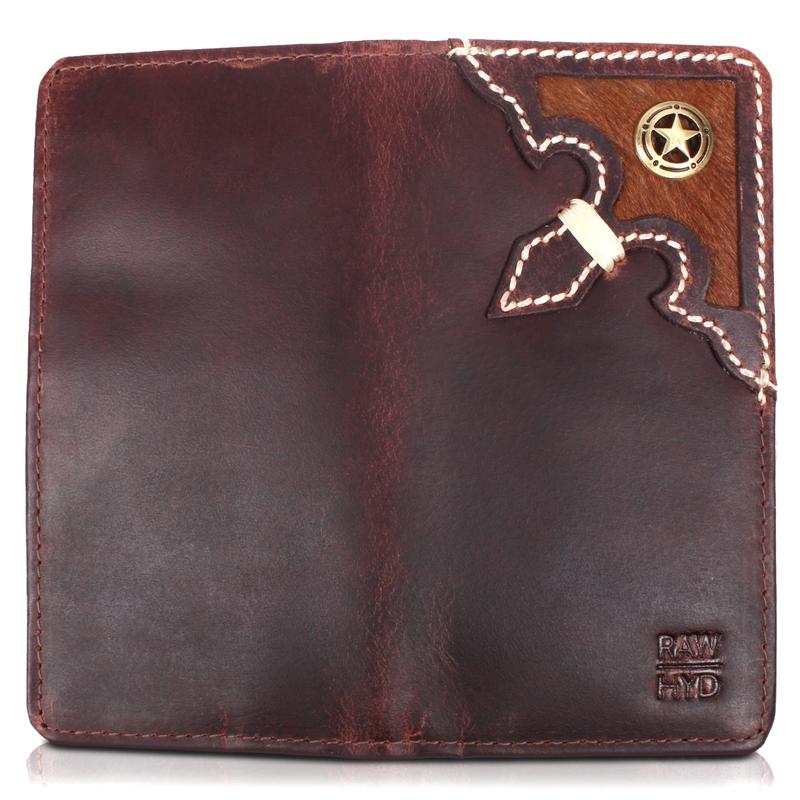 RAW HYD Western Wallets for Men - RFID Blocking Wallet - Full Grain, Hair like Texture On Leather Mens Western Wallet - Concho Long Cowboy Wallets for Men - Mens Wallets Bifold Leather - Western Gifts for Men