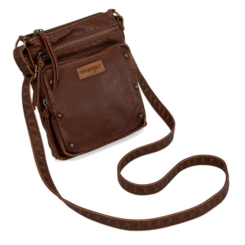 Wrangler Crossbody Bag for Women Soft Leather Multi Pocket Shoulder Bags Vintage Women's Purses and Handbags Gift Brown WG165-1114BR