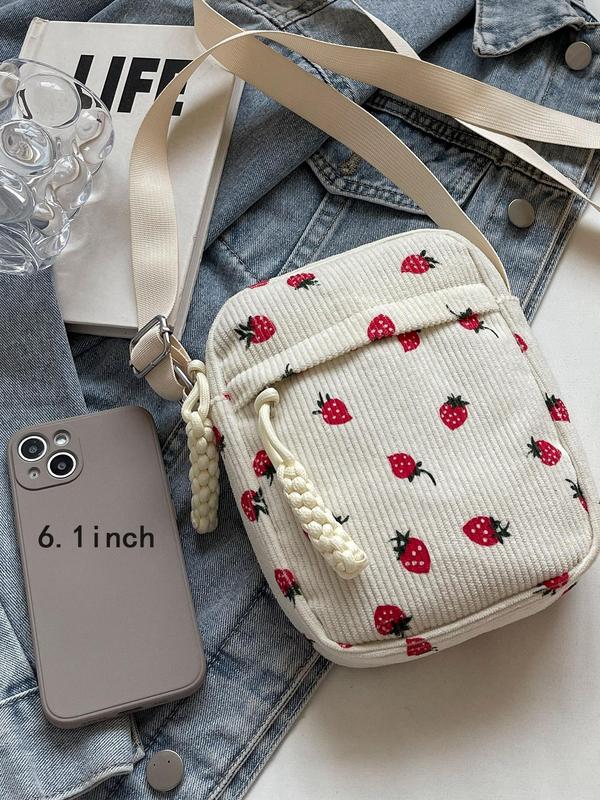 Women's Cute Strawberry Pattern Crossbody Bag, Fashionable Phone Wallet Bag for Daily Used, Casual Trendy Versatile High-quality Daily Commuting Bag