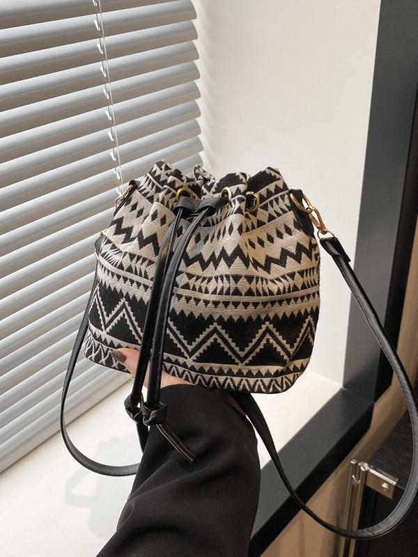 Women's Elegant Floral Pattern Drawnstring Shoulder Bag, Boho Style Crossbody Bag for Daily Used, Casual Trendy Versatile High-quality Daily Commuting Bag