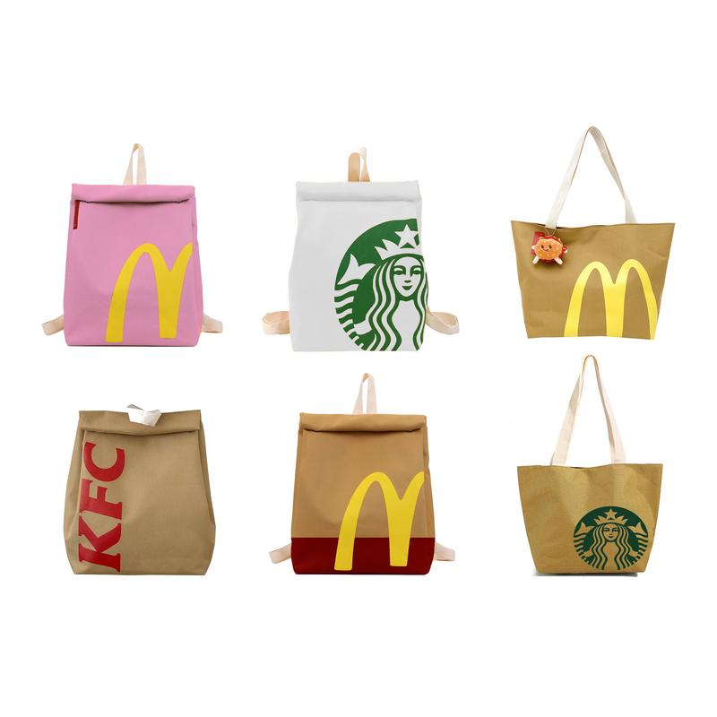 Mcdonald's Starbucks Canvas Backpack Large Capacity, Personality Shoulder Messenger Bag Casual Backpack Laptop Bag Light Travel for Women Men