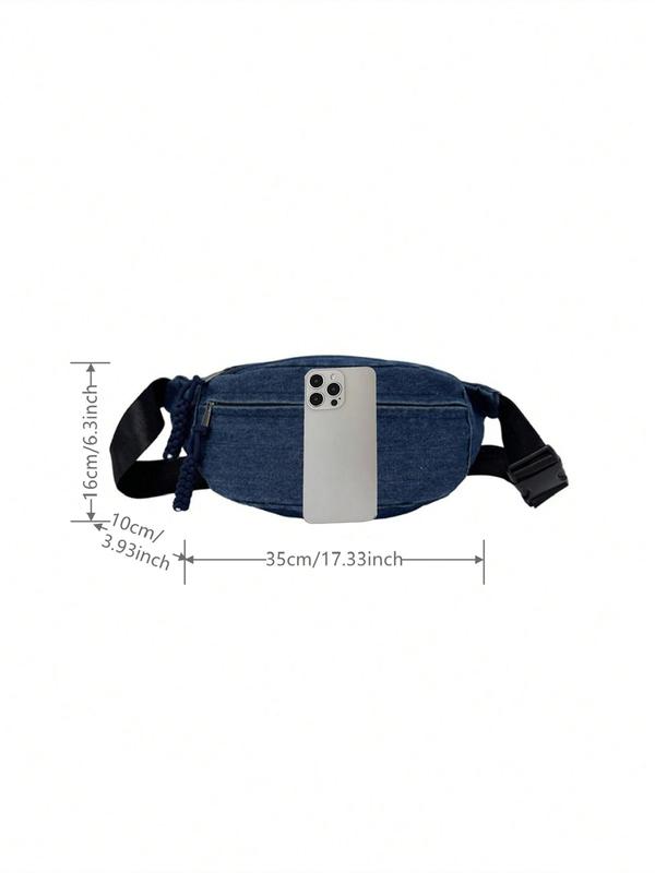 Women's Solid Color Denim Fanny Pack, Fashionable Large Capacity Sling Bag for Daily Used, Casual Trendy Versatile High-quality Daily Commuting Bag