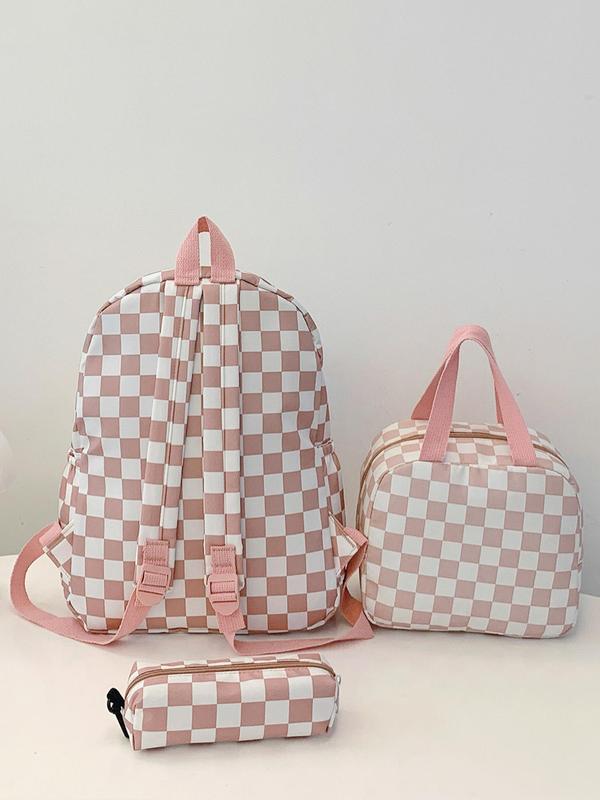 Fashion Checked Pattern Backpack & Handbag & Pencil Case, Casual Lightweight Large Capacity Backpack Set for Women, Trendy Versatile School Bag Set