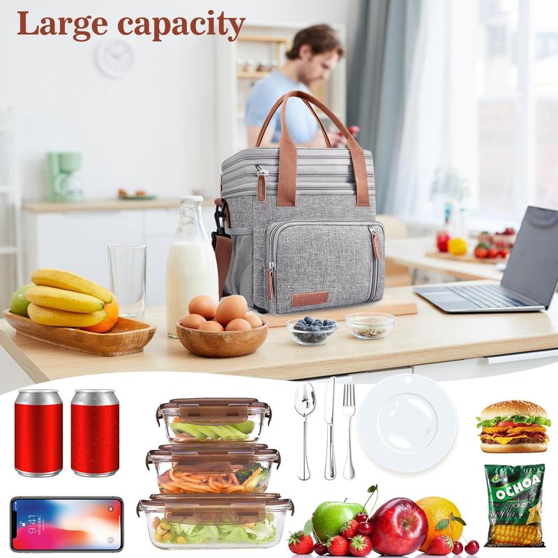 Spring  lunchbag LOKASS Lunch Box for Mother's Day, 16L, Double Deck Expandable Insulated Lunch box For Adults Women Thermal Large Waterproof Leakproof Cooler Bag with Shoulder Strap - Grey