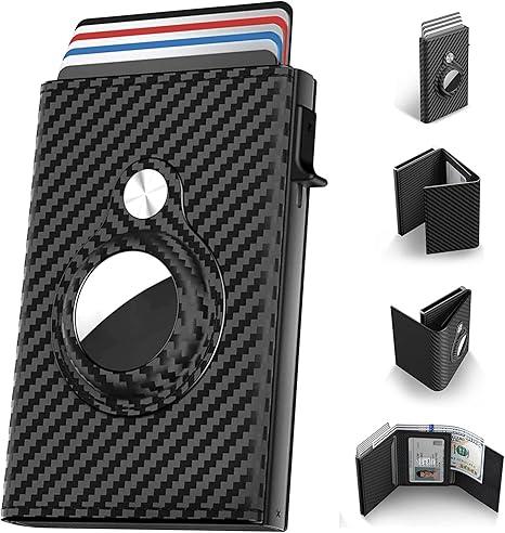 Smart Wallet Card Holder for Mens: Leather,Slim, Carbon Fiber, Minimalist - 9-14 Card Capacity,Perfect Gift for friend,Family member |ID Window|