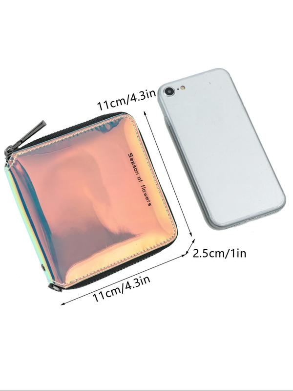 Women's Fashionable Laser Square Zipper Coin Purse, Casual Versatile Card Holder, Simple All-match Purse for Daily Used