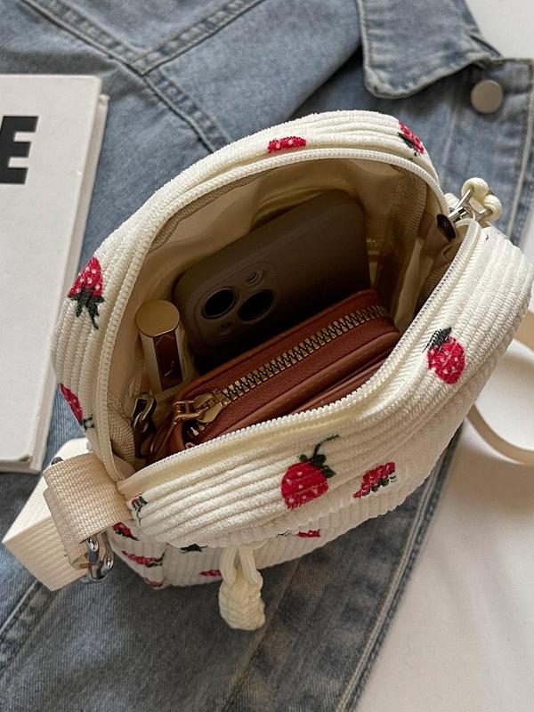 Women's Cute Strawberry Pattern Crossbody Bag, Fashionable Phone Wallet Bag for Daily Used, Casual Trendy Versatile High-quality Daily Commuting Bag