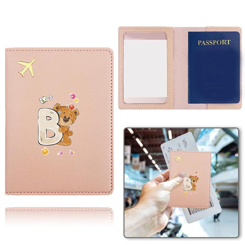 Cute Bear & Letter Pattern Passport Case, 1 Count Versatile Travel Wallet, Passport Protective Case for Air Tickets Vaccine Cards Cash Credit Cards