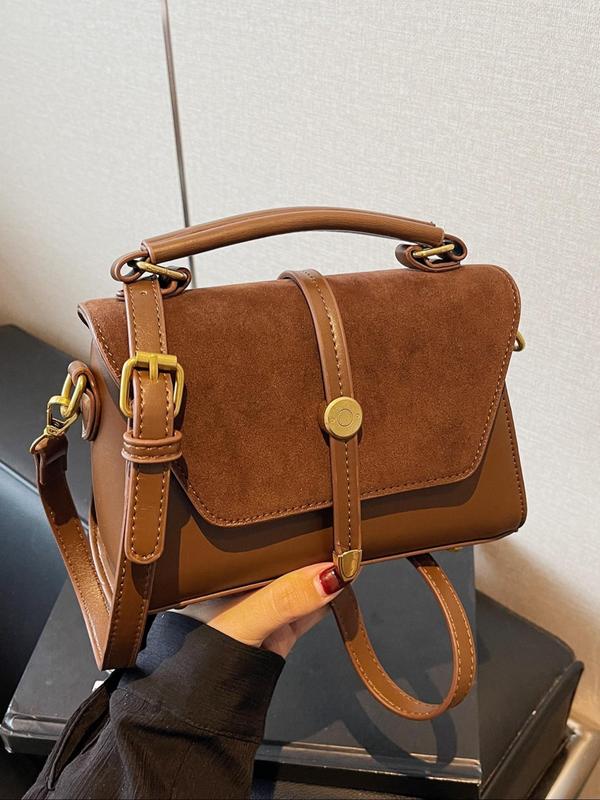 Women's Elegant Solid Color Suede Handbag, Fashionable Retro Shoulder Bag, Casual Trendy Versatile High-quality Daily Commuting Bag, Girl Fashionable Bag