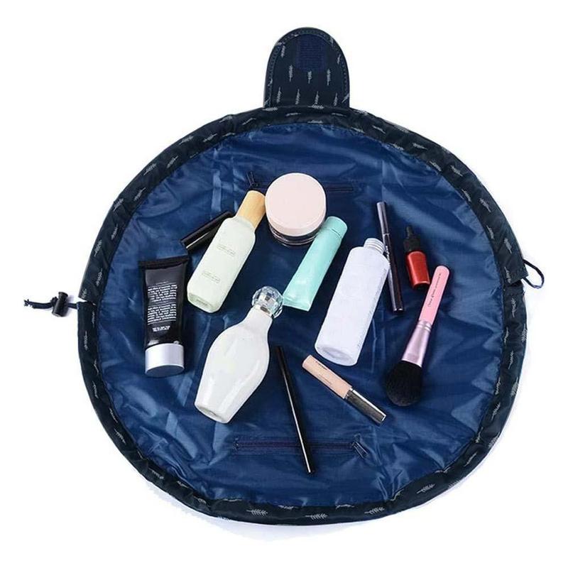 Drawstring Makeup Bag, 1 Count Magic Cosmetic Pouch Bag with Drawstring, Lay Flat Travel Makeup Organizer Pouch, Travel Essentials