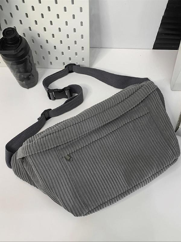 Women's Fashionable Striped Textured Zipper Fanny Pack, Casual Versatile Shoulder Bag for Daily Used, Trendy All-match Sling Bag for Women & Girls