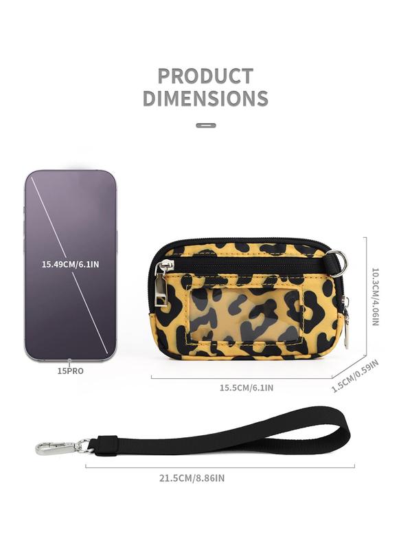 Women's Leopard Checked Pattern Zipper Wristlet, with ID Window, Casual Trendy Wristlet, Fashionable Clutch for Daily Use