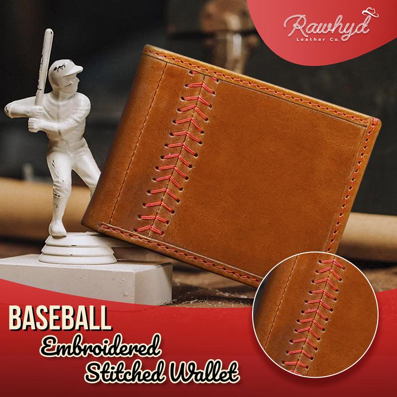 RAW HYD Baseball Wallet - RFID Blocking Full-Grain Leather Bifold Wallet for Men – Premium Leather Baseball Gift