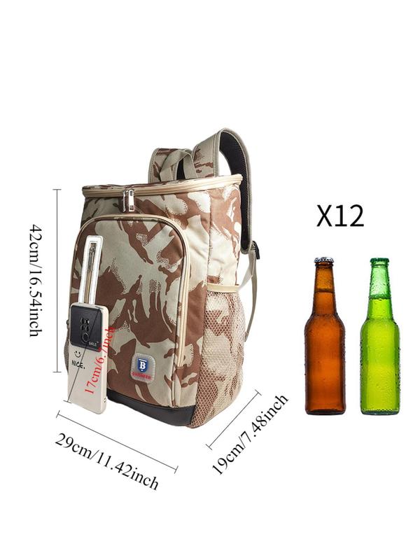 Camo Pattern Insulated Backpack, Outdoor Cooler Bag, Backpacks for School Camping, Insulated Picnic Lunch Bag, Food Drink Ice Refrigerator Bag, Leakproof Travel Backpack