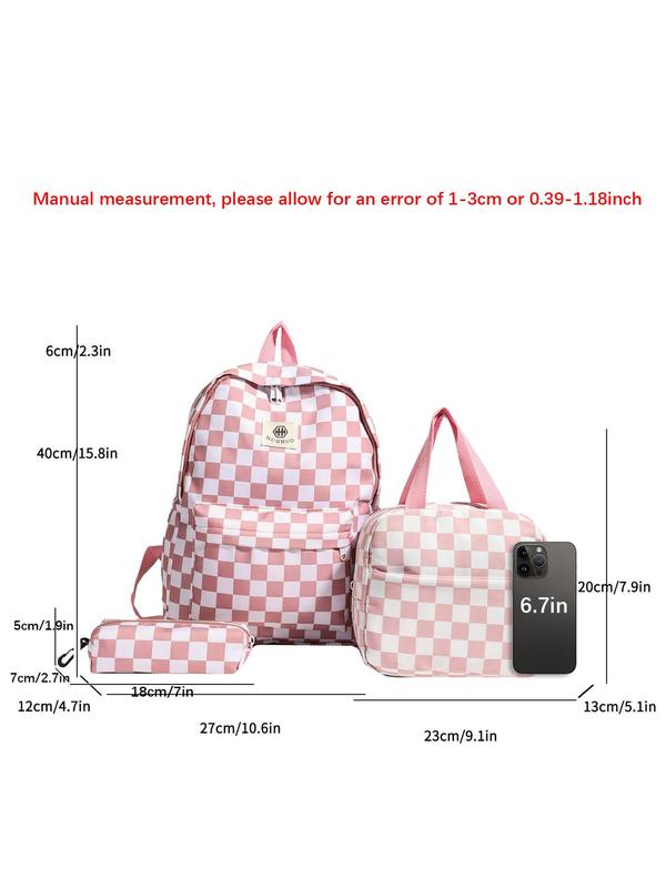 Fashion Checked Pattern Backpack & Handbag & Pencil Case, Casual Lightweight Large Capacity Backpack Set for Women, Trendy Versatile School Bag Set